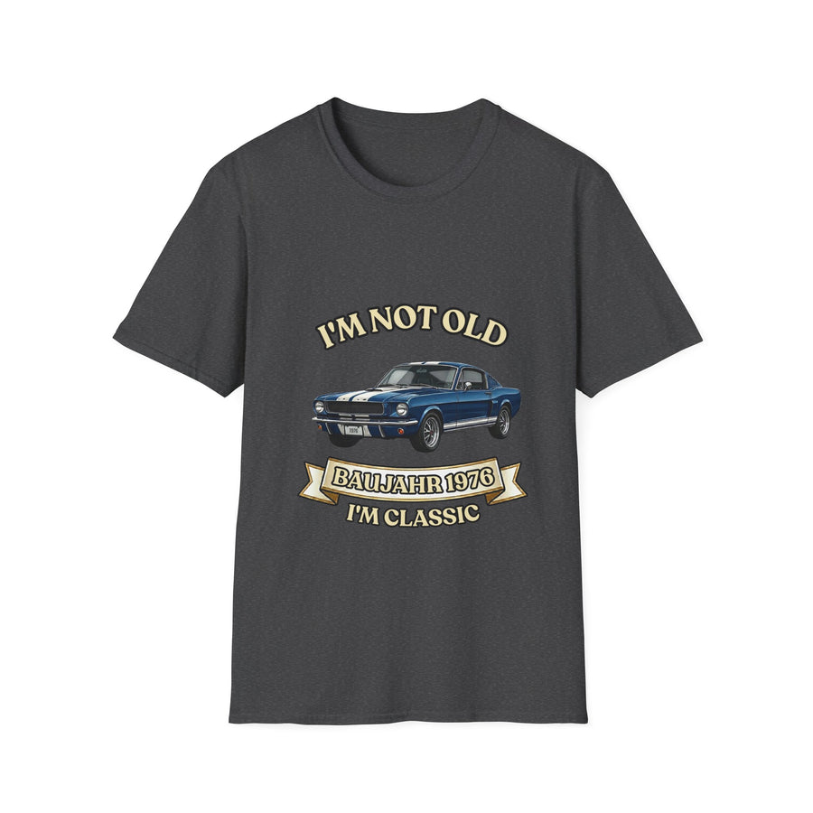 True Insights T-Shirt Baujahr 1976 Muscle Car Motiv in Dark Heather, Vintage Geschenk zum 50.