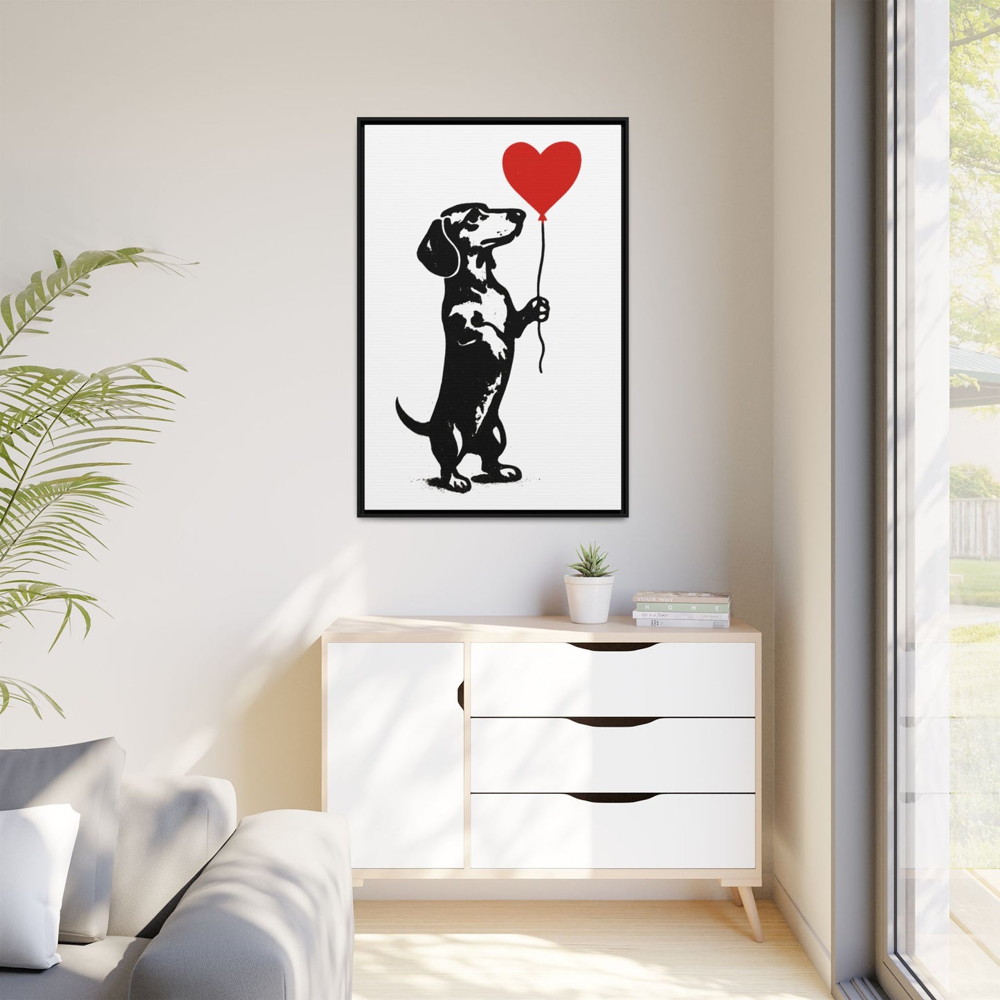 Canvas Bild – Dackel mit Herzballon