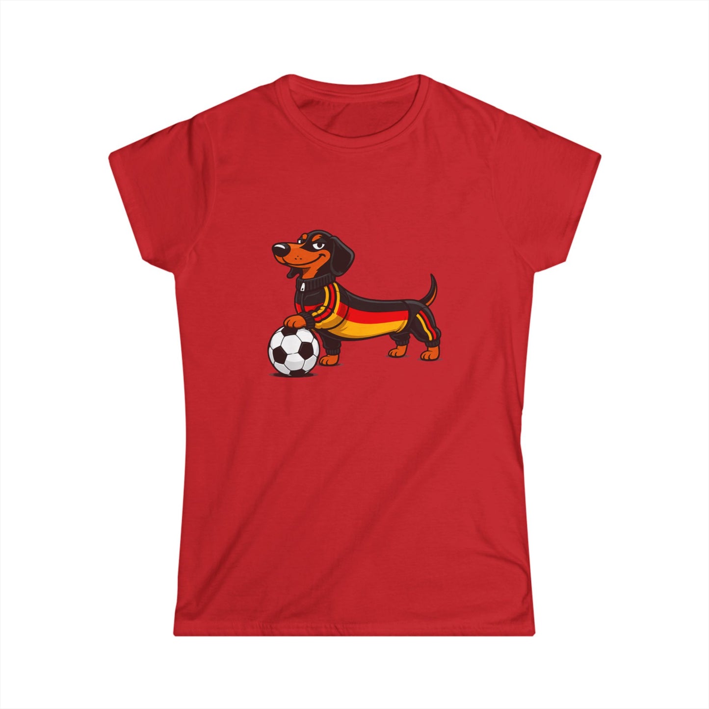 True Insights Damen T-Shirt Fußball Dackel WM 2026 Deutschland Trikot Hund Fan Motiv in Red