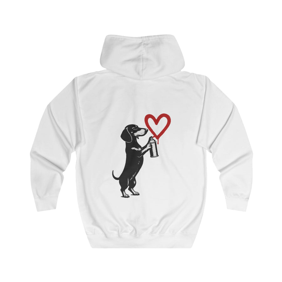 True Insights Dackel mit Sprühdose Zip-Hoodie – Street-Art-Graffiti-Motiv mit Herz