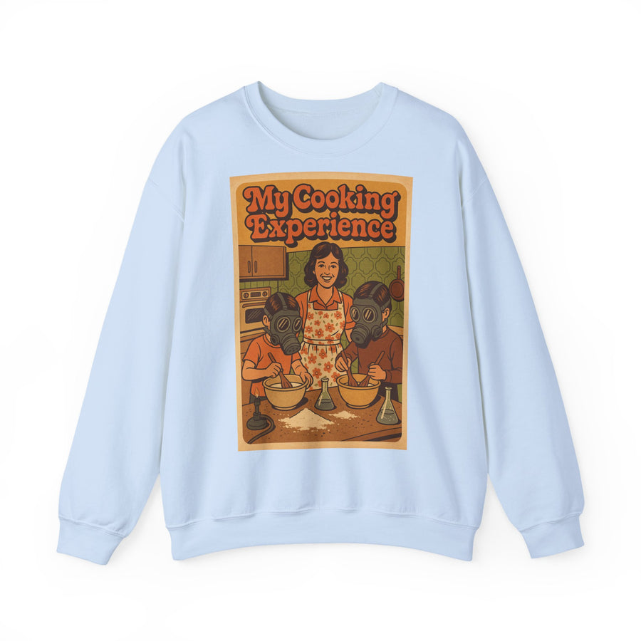 True Insights My First Cooking Experience Sweatshirt – Retro-Motiv mit Gasmasken in der Küche
