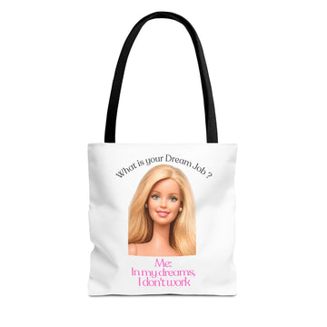 Tote Bag drôle 'In my dreams I don't work' – Sac en tissu humoristique anti-travail, cadeau pour flemmards & rêveurs