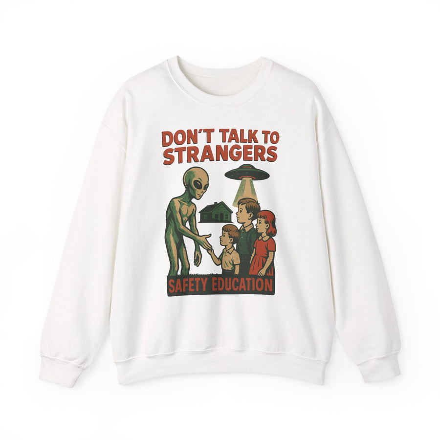 True Insights Don't Talk to Strangers Alien Sweatshirt – Lustiges Retro-UFO-Motiv in White