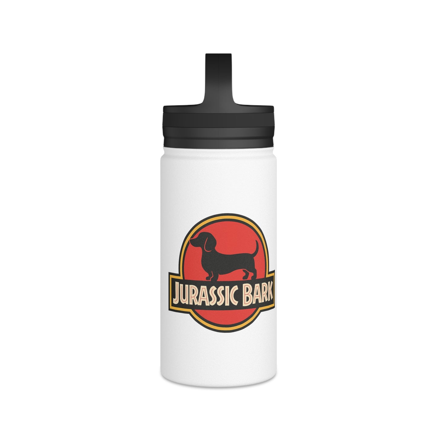 Jurassic Bark Edelstahl Trinkflasche - Dackel Design, Isolierte Wasserflasche mit Griffdeckel, Lustiges Geschenk für Hundeliebhaber & Dackelbesitzer