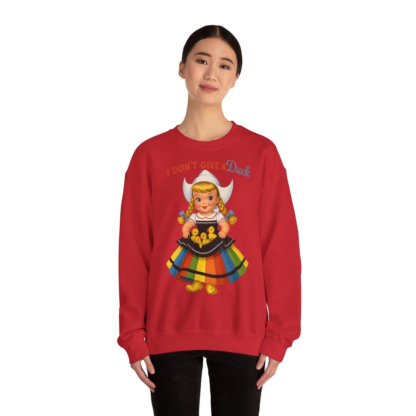 Sweatshirt – I Don't Give a Duck | Nostalgisches Vintage-Mädchen mit Küken – Humorvoll & Originell | True Insights Design mit Humor