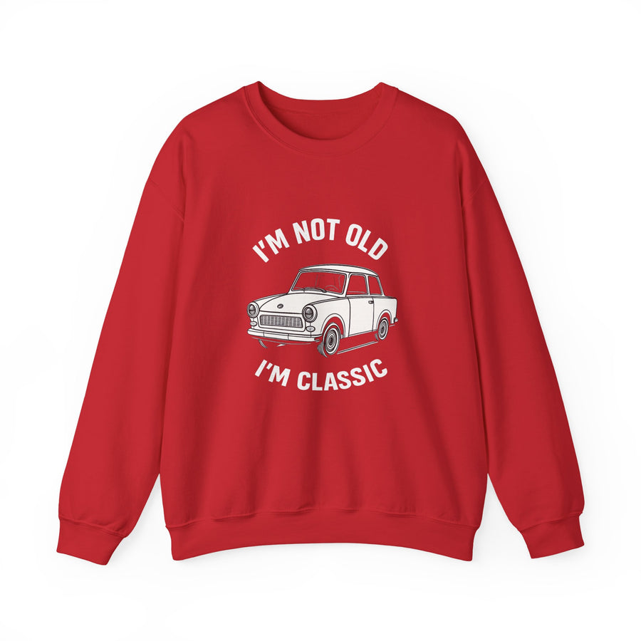Pullover mit Trabant-Linienzeichnung-Motiv – Sweatshirt „I'm Not Old I'm Classic“ – Red – Vorderseite
