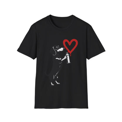 Dackel mit Sprühdose Herz T-Shirt Unisex – Street Art Graffiti Hund Motiv, perfektes Geschenk für Dackelliebhaber & Valentinstag