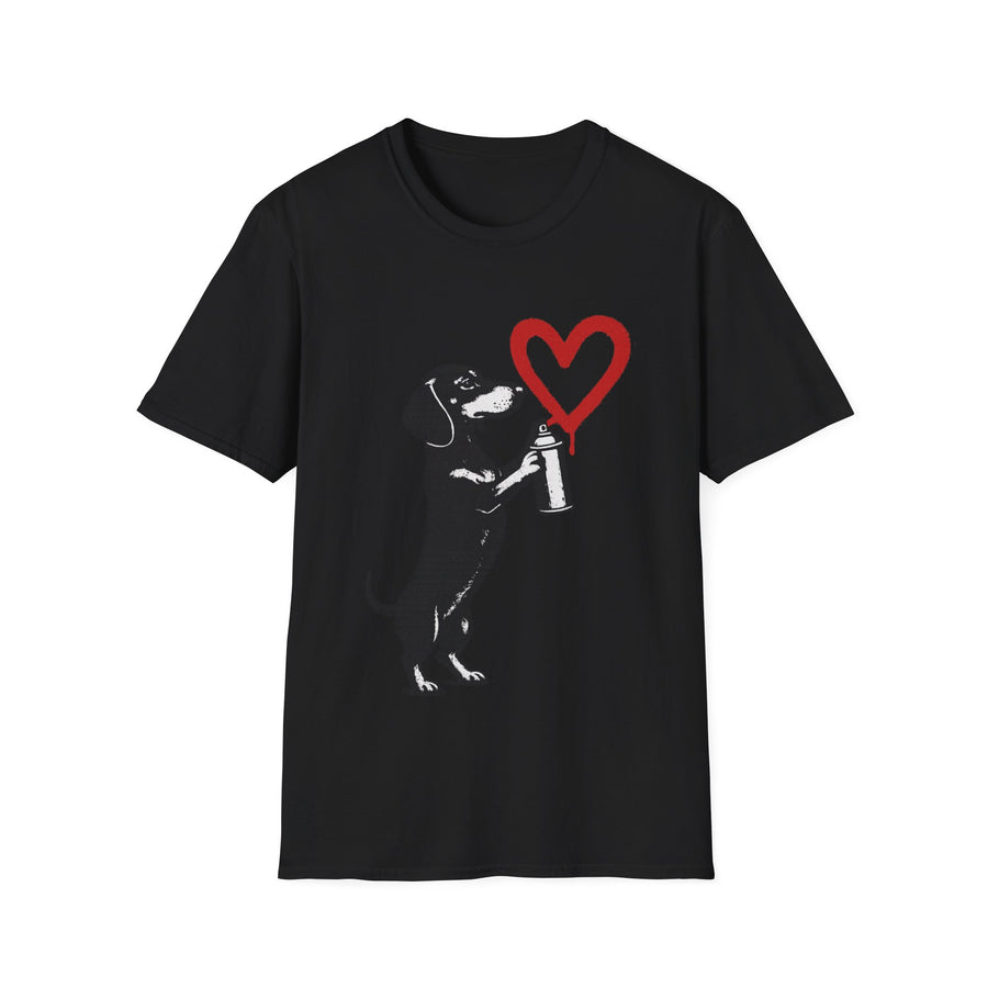 True Insights T-Shirt Dackel mit Sprühdose Herz in Schwarz, Graffiti Hund Motiv für Dackelfans
