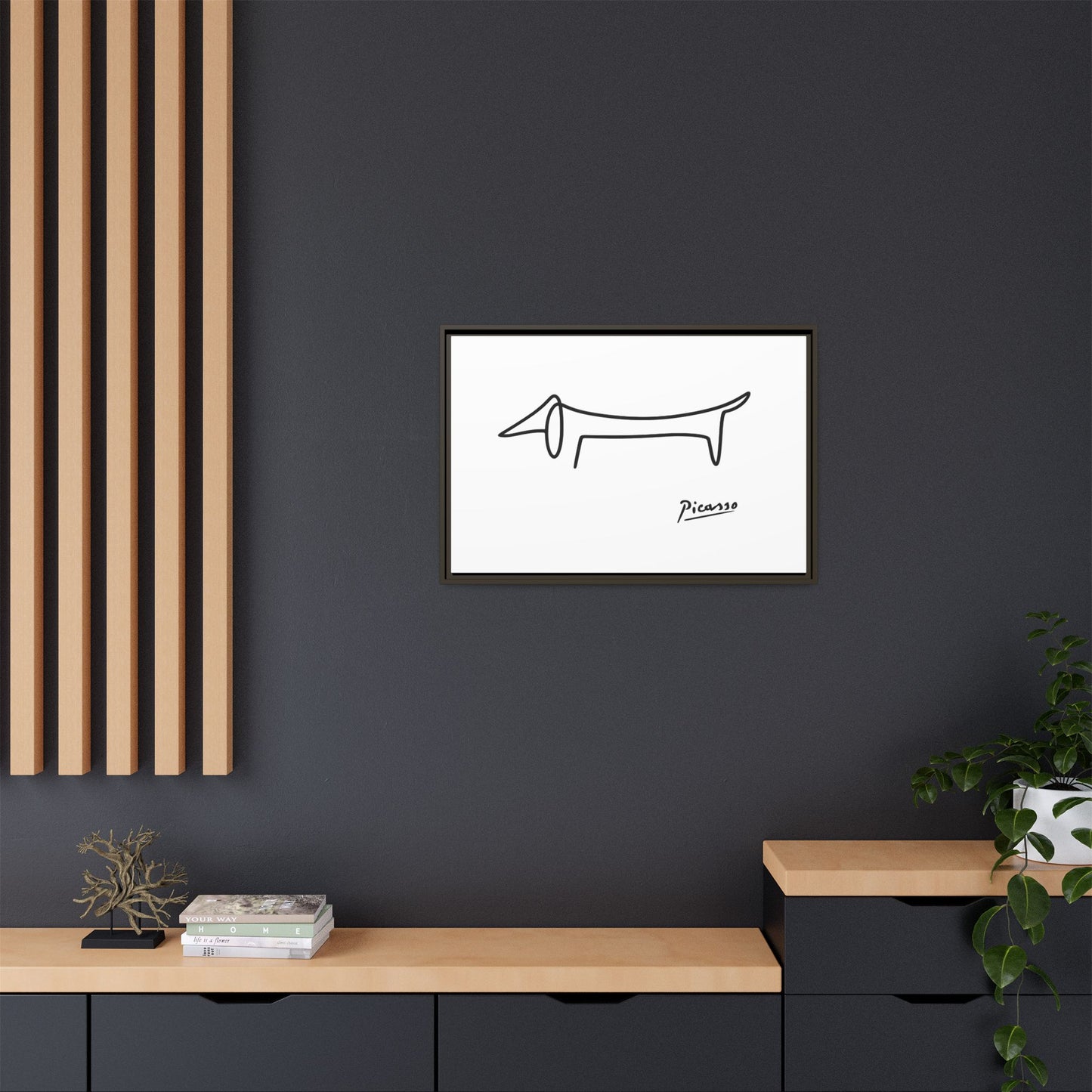 Picasso-Dackel Line-Art Leinwand | Minimalistisches Wandbild | Modernes Hunde-Kunstwerk