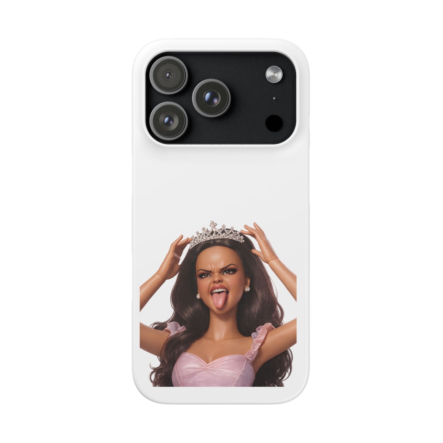 Barbicore Handyhülle – Frecher Beauty Queen Look mit Tiara & Zunge raus | Pink Puppen-Style Case für Fashion-Fans