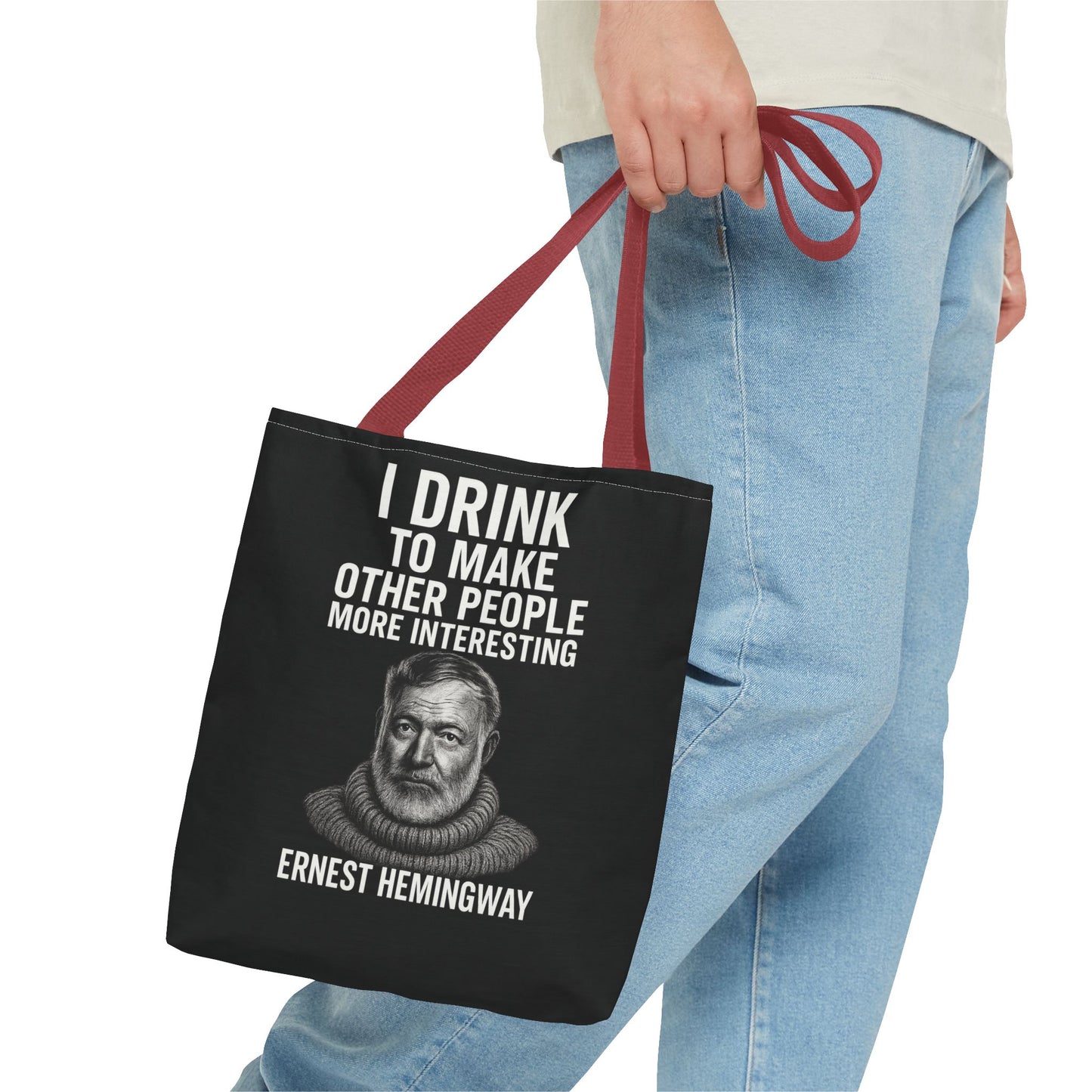 Ernest Hemingway Tote Bag - I Drink To Make Other People More Interesting - Lustiger Spruch Jutebeutel für Literaturfans & Genießer