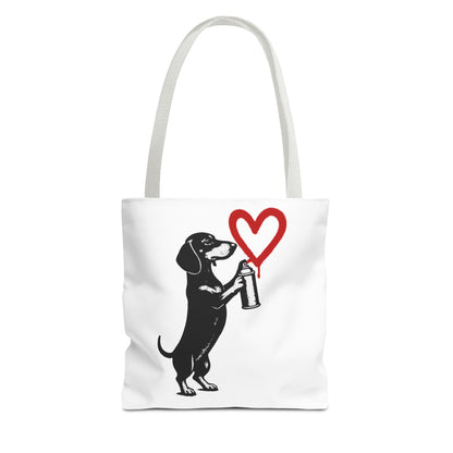 Banksy inspirierter Dackel Tote Bag Polyester – Street-Art Herz Sprühdose Beutel für Sport, Uni & Einkauf