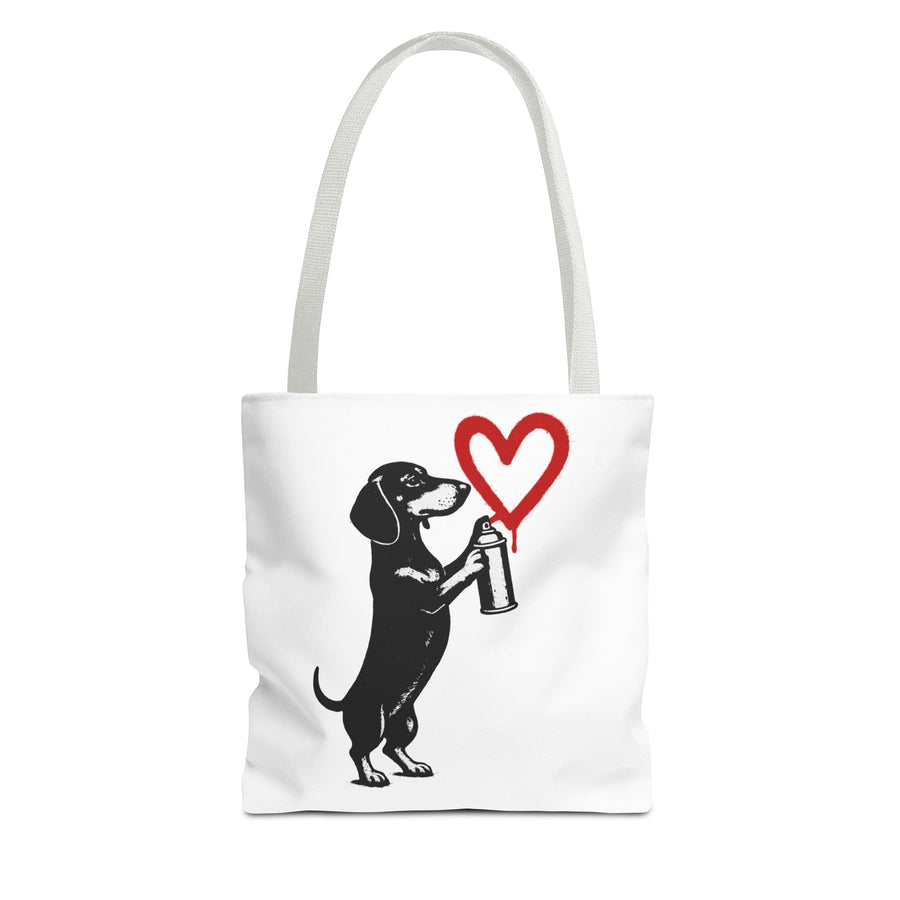 Banksy-Inspired Dachshund Tote Bag – Street Art Heart Spray Can Bag for Sports, Uni & Shopping