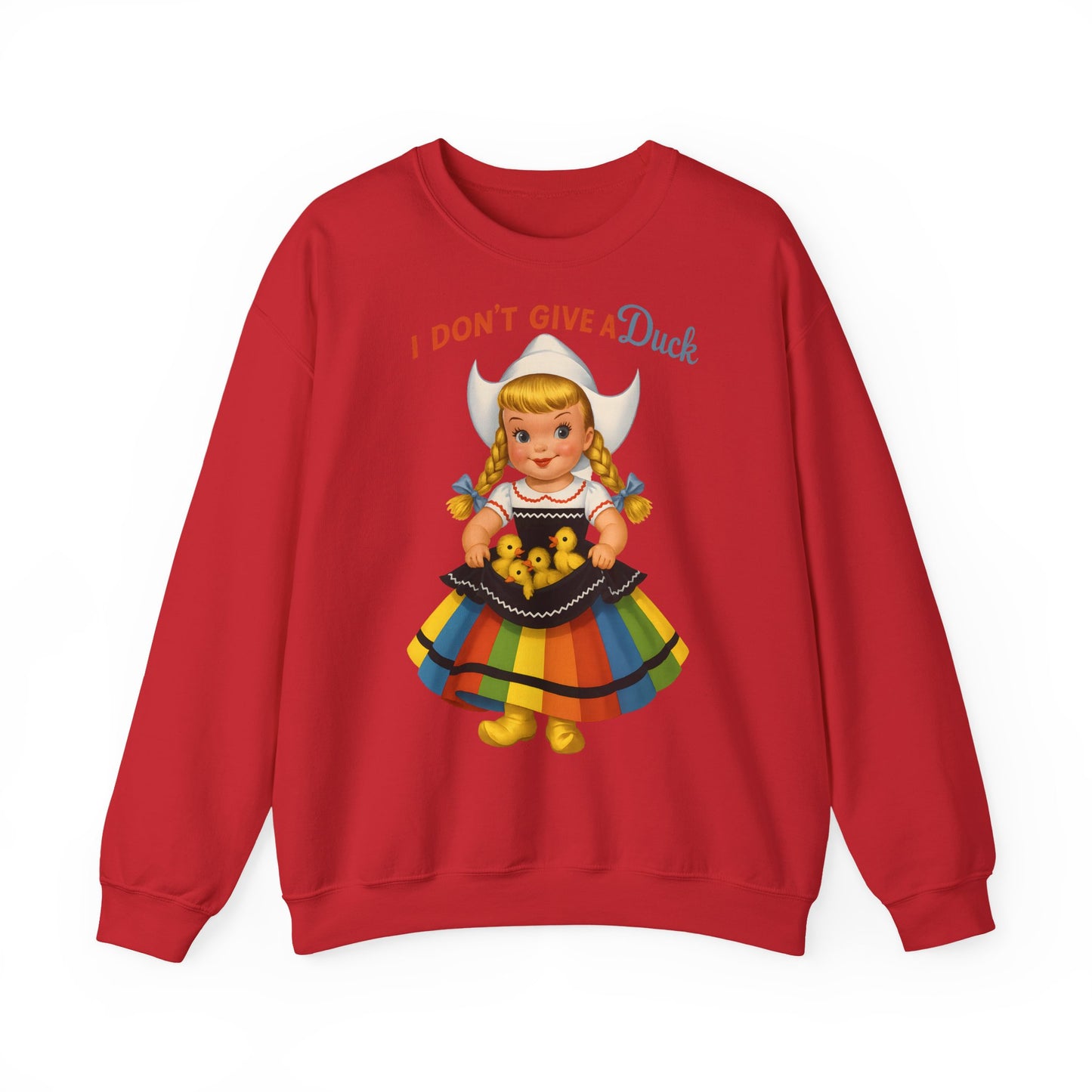 Sweatshirt – I Don't Give a Duck | Nostalgisches Vintage-Mädchen mit Küken – Humorvoll & Originell | True Insights Design mit Humor
