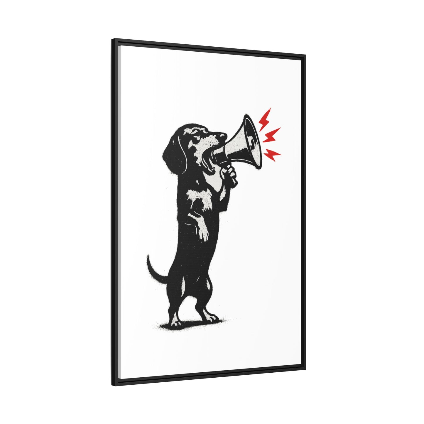 Dog with Megaphone – Satirisches Banksy-inspiriertes Kunstmotiv | Statement Design