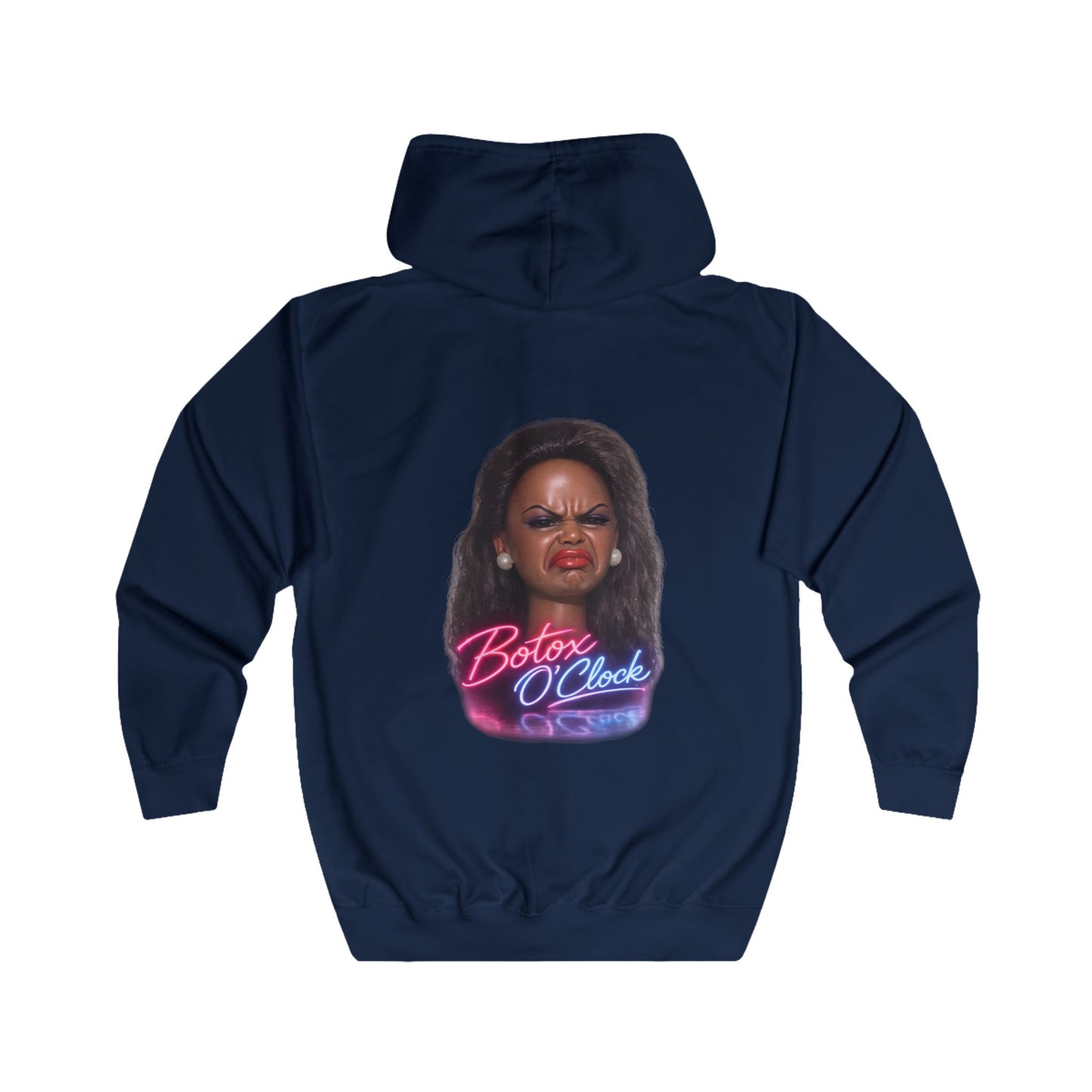 Botox O'Clock Zip Hoodie – Lustiges Neon Karikatur Motiv für Beauty-Fans, Grumpy Face Kapuzenjacke