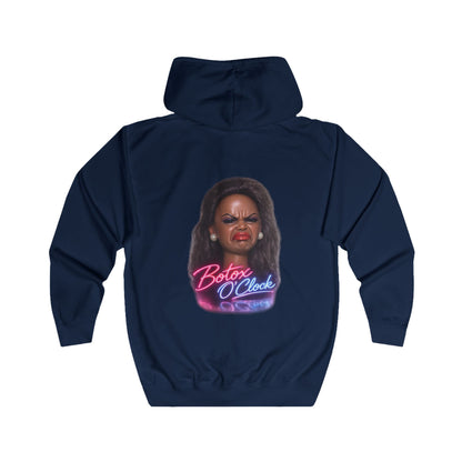 Botox O'Clock Zip Hoodie – Lustiges Neon Karikatur Motiv für Beauty-Fans, Grumpy Face Kapuzenjacke