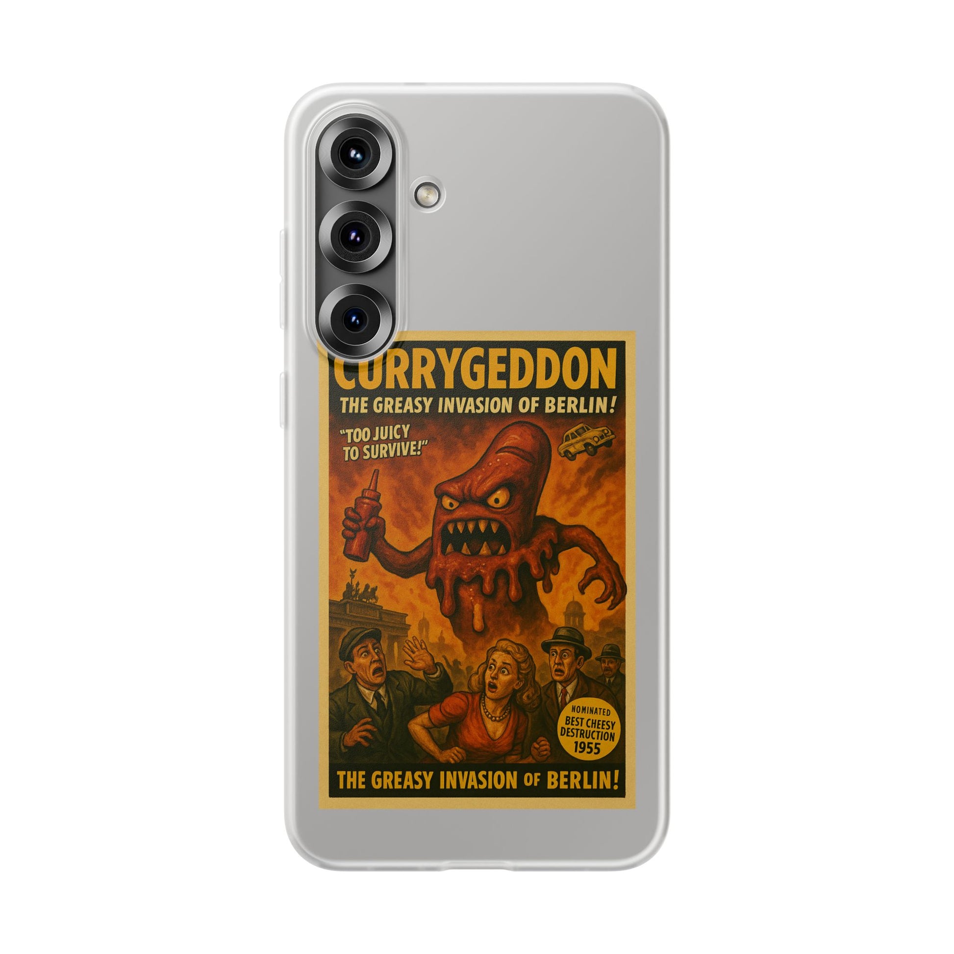 Kultige Handyhülle mit Currywurst-Monster im B-Movie-Stil. Flexibel, stoßfest und ideal für Berlin-Fans & Food-Nerds.-Phone Case-True Insights