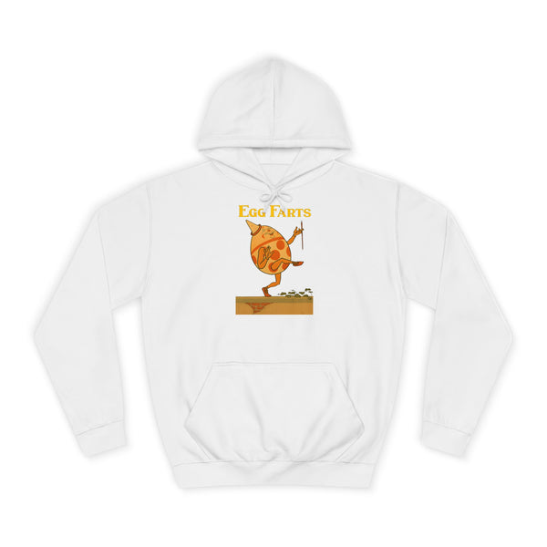 Retro Hoodie „Egg Farts“ – Absurder Humor im Vintage-Look – Arctic White – Vorderseite