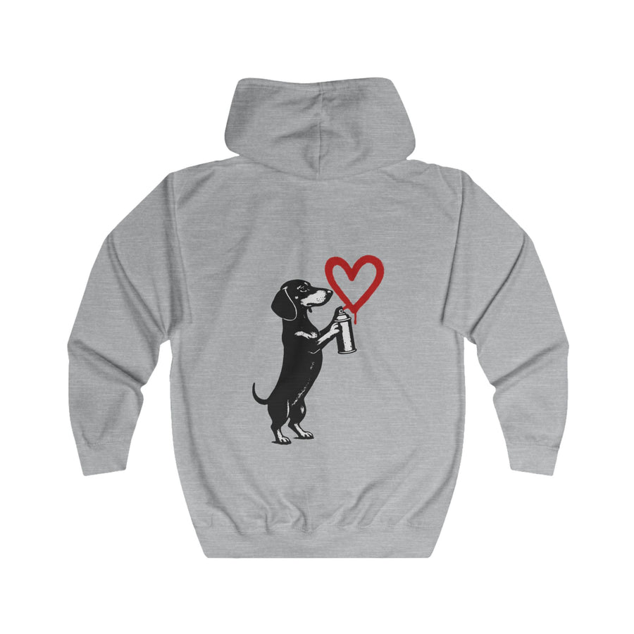 True Insights Dackel mit Sprühdose Zip-Hoodie – Street-Art-Graffiti-Motiv mit Herz