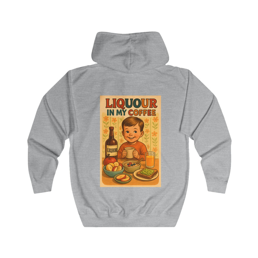True Insights Liquor in My Coffee Zip-Hoodie – Retro-Motiv mit Humor für Kaffeetrinker