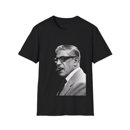 Aristoteles Onassis Portrait T-Shirt Unisex – Ikonische Zigarre & Brille, Vintage Schwarz-Weiß Legende, Retro Fan Geschenk