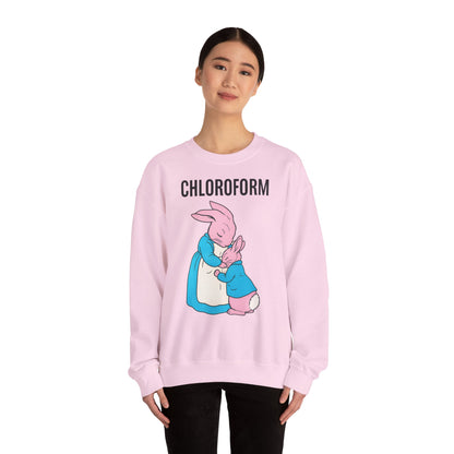 „CHLOROFORM“ – Retro-Sweatshirt mit Hasen und bösem Twist – Freches Satire-Design für mutige Statements | True Insights
