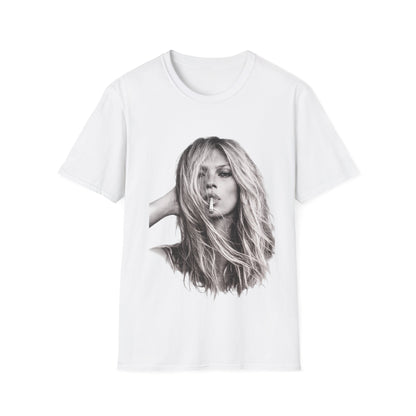 Kate Moss T-Shirt Unisex – Ikonisches Schwarz-Weiß Porträt Print, Fashion Kult Statement Shirt für Fans