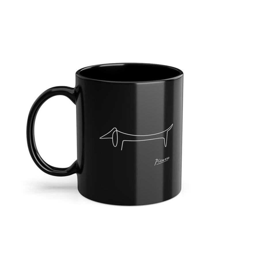 True Insights Tasse Dackel Picasso Line Art, schwarzer Kaffeebecher mit Dackel Strichzeichnung als Geschenk