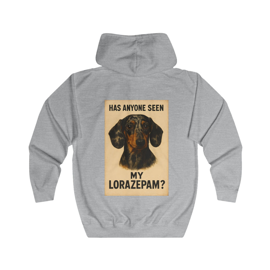 Has Anyone Seen My Lorazepam Dackel Zip Hoodie – Lustiger Vintage Hunde-Hoodie für Dackelliebhaber