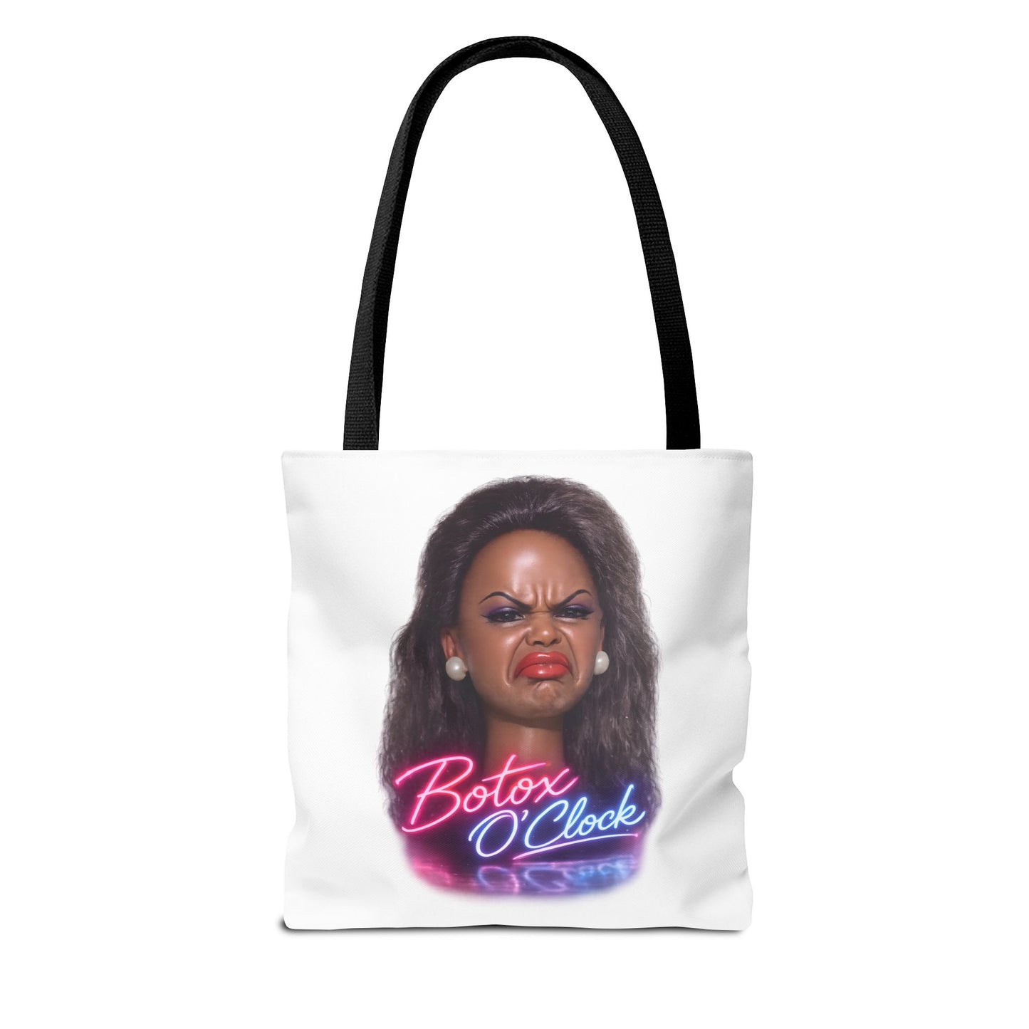 Botox O'Clock Tote Bag – Lustiger Polyester-Beutel mit Neon-Grimasse | Gym Sport Einkauf Geschenk