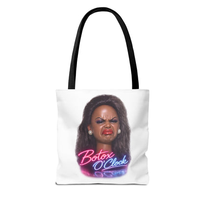 Botox O'Clock Tote Bag – Lustiger Polyester-Beutel mit Neon-Grimasse | Gym Sport Einkauf Geschenk