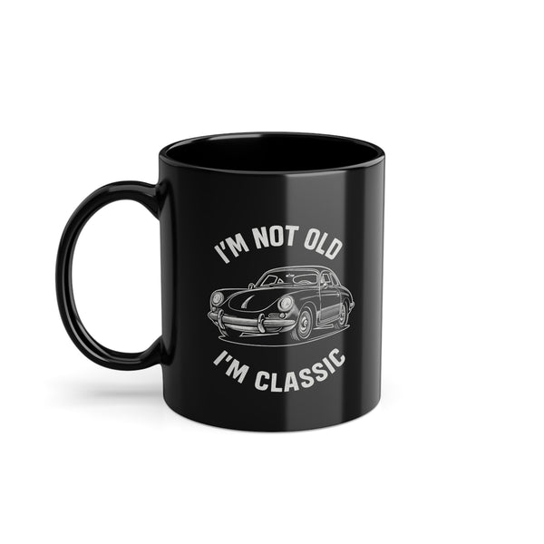 True Insights Tasse Sportwagen Oldtimer Motiv in Schwarz, Kaffeetasse als Geschenk für Autoliebhaber