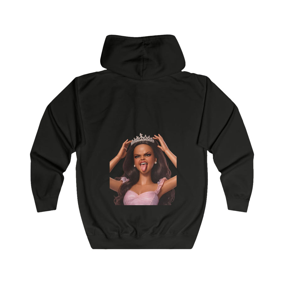 Barbicore Prinzessin Zip-Hoodie – Freches Puppen-Motiv mit Krone und Zunge raus