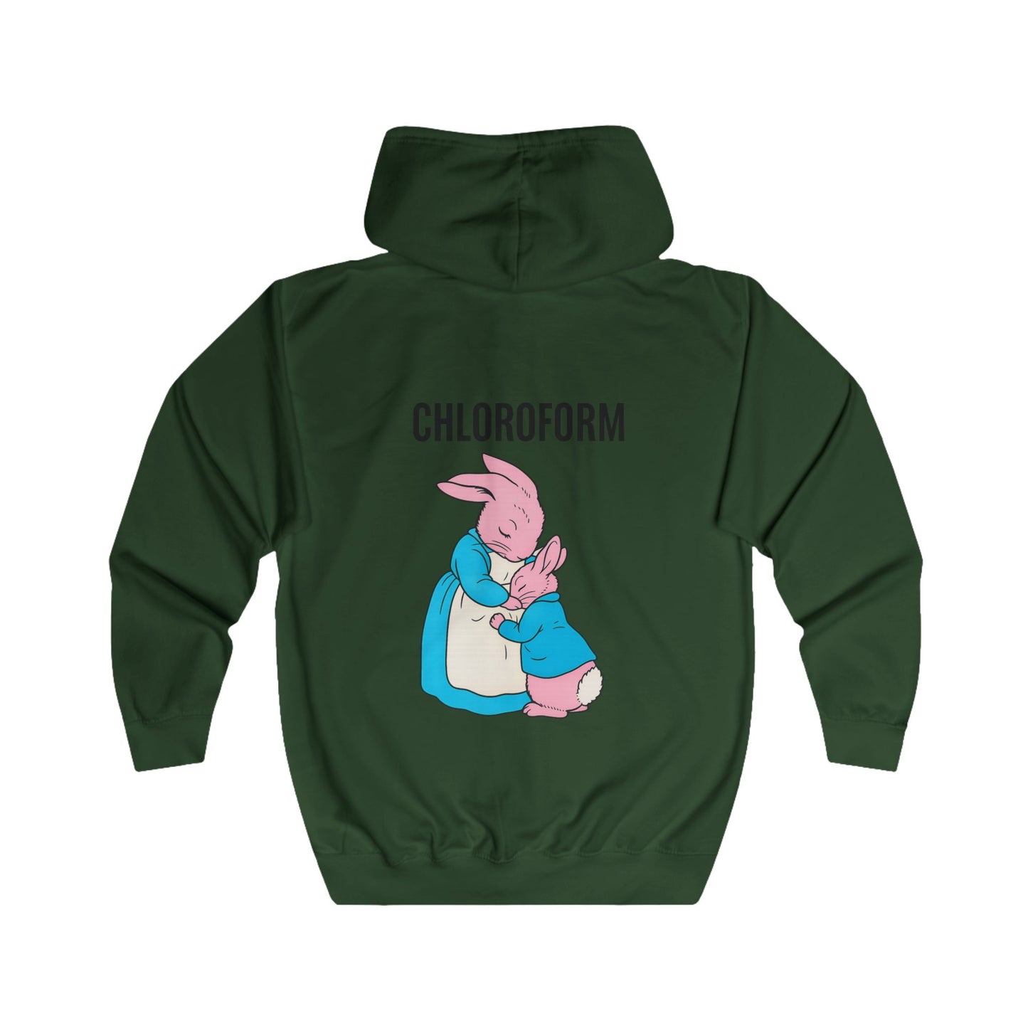 CHLOROFORM Hase Zip Hoodie – Lustiger Schwarzer Humor Kapuzenpullover mit Häschen Motiv, Sarkastisches Geschenk