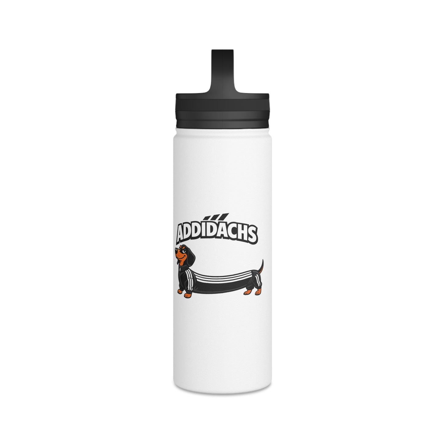 Lustiger Dackel Isolierte Edelstahl Trinkflasche mit Griffdeckel — Witziges Hunde-Motiv Geschenk für Dackelbesitzer & Sportfans