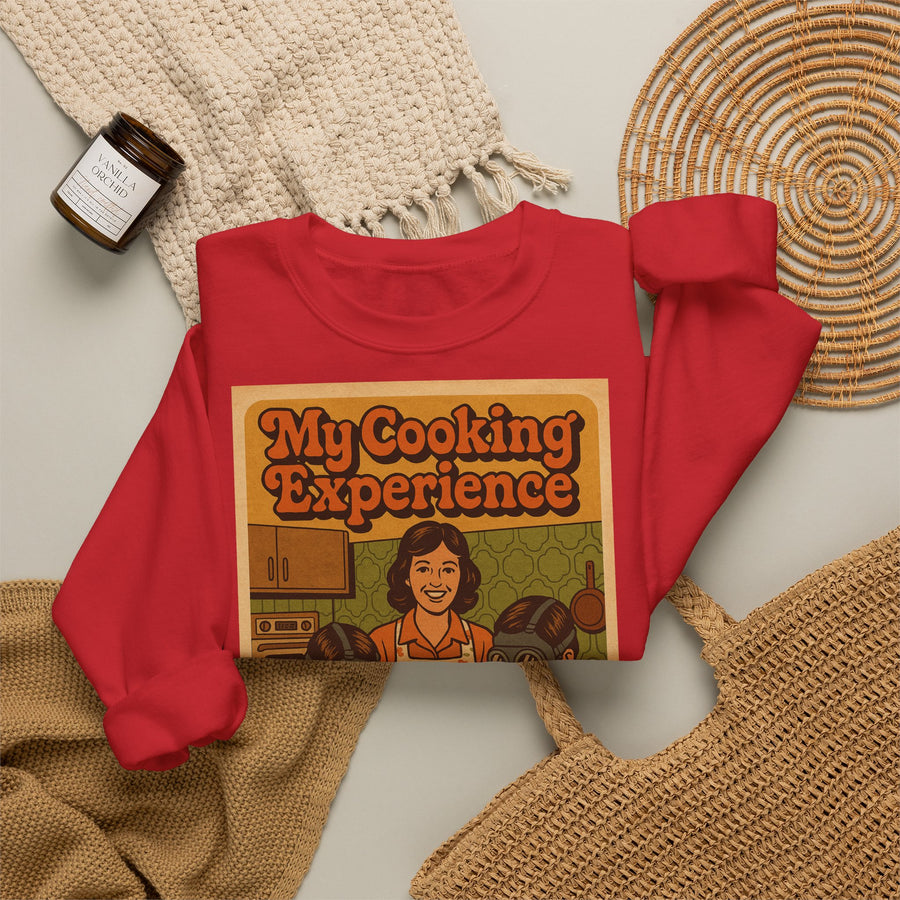 True Insights My First Cooking Experience Sweatshirt – Retro-Motiv mit Gasmasken in der Küche