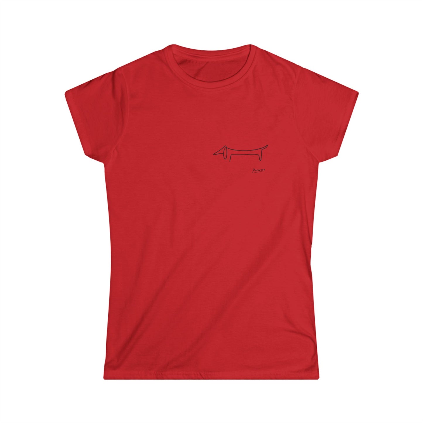 True Insights Damen T-Shirt Picasso Dackel Hundelinie in Rot mit stilvollem Kultfaktor