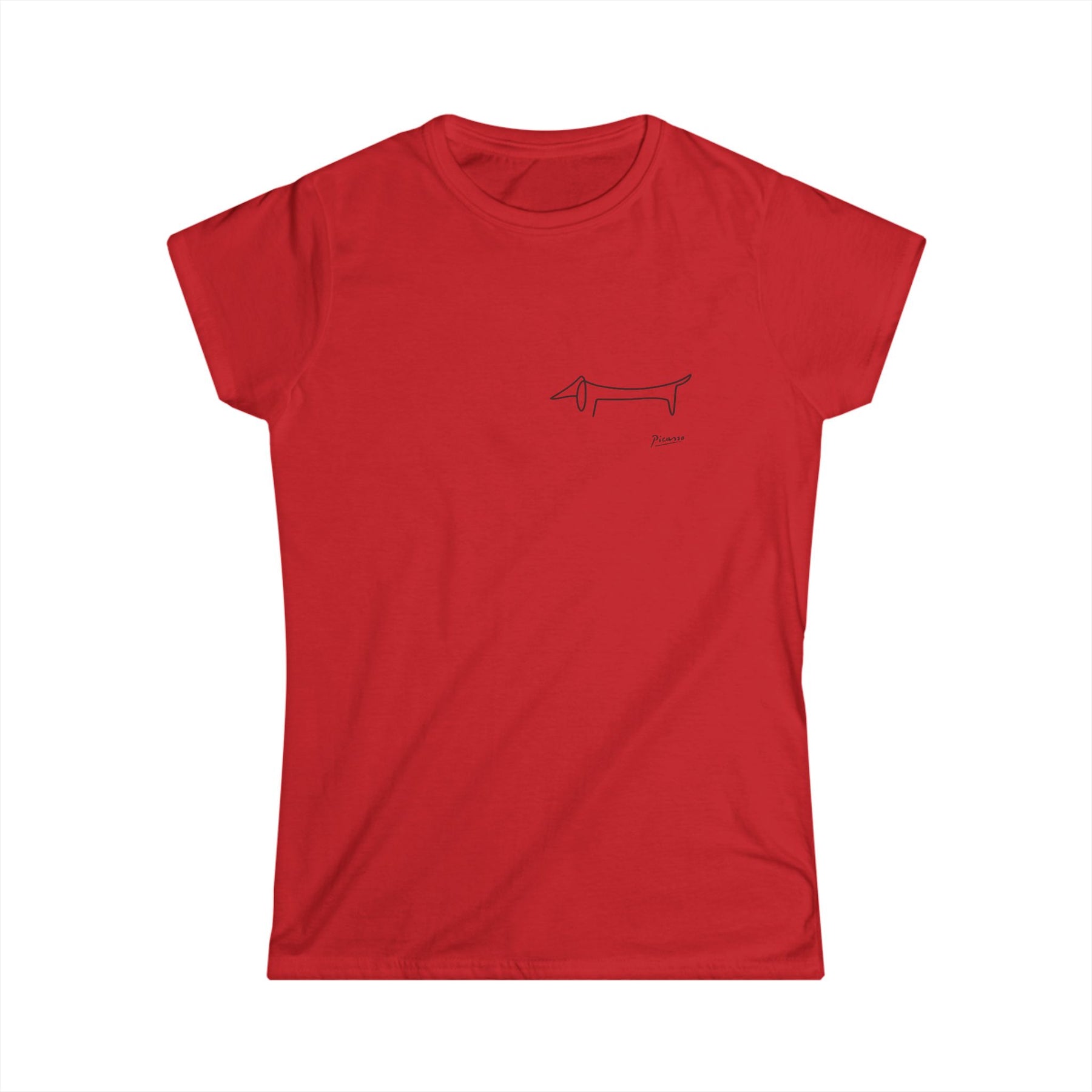 True Insights Damen T-Shirt Picasso Dackel Hundelinie in Rot mit stilvollem Kultfaktor