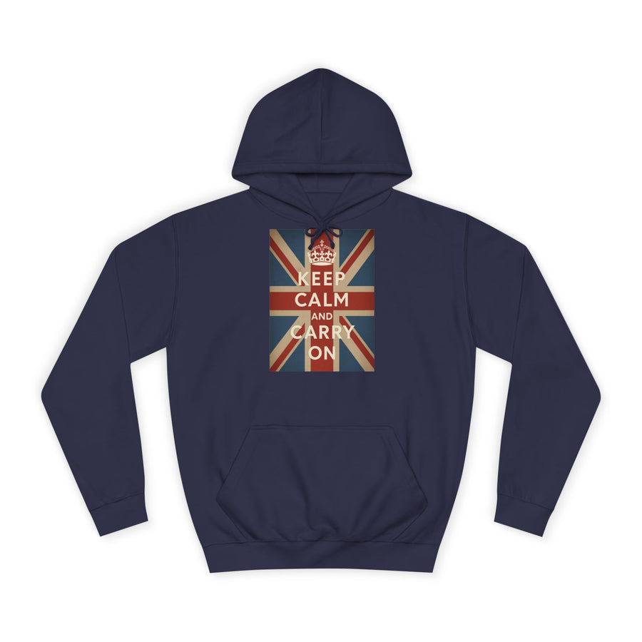 Sweat à Capuche Keep Calm and Carry On – Union Jack Drapeau Britannique Couronne Vintage Rétro pour Fans du UK