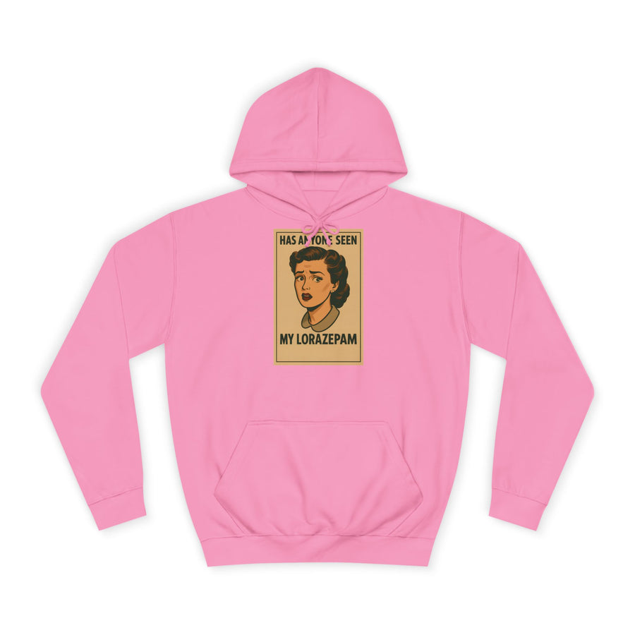 True Insights Has Anyone Seen My Lorazepam Hoodie – Retro-Pop-Art mit schwarzem Humor in Candyfloss Pink