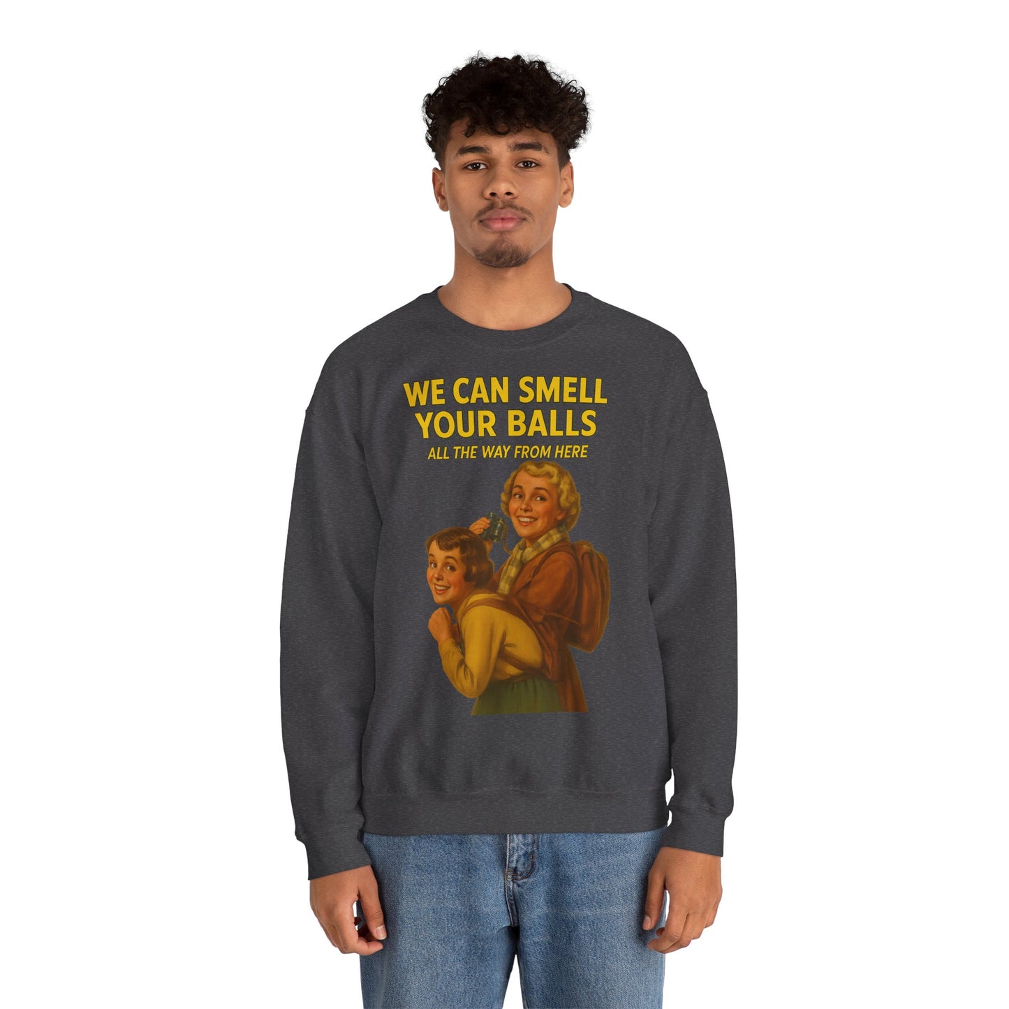 Sweatshirt – Vintage Sweatshirt – „We Can Smell Your Balls“ im Spioninnen-Stil | True Insights Design mit Humor