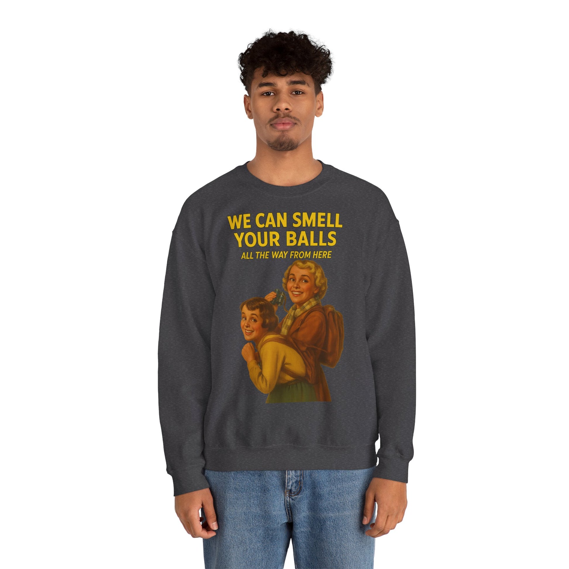 Sweatshirt – Vintage Sweatshirt – „We Can Smell Your Balls“ im Spioninnen-Stil | True Insights Design mit Humor
