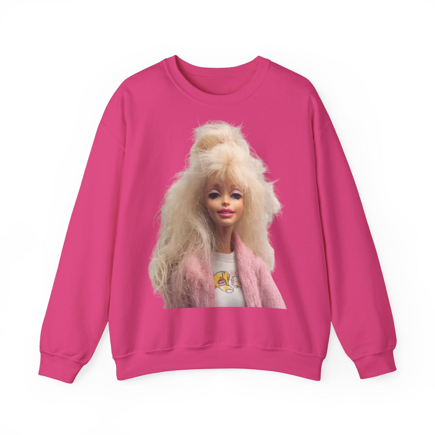 Retro Puppen Portrait T-Shirt Damen | 80er Jahre Blond Doll Fashion Shirt | Pinke Jacke Vintage Style Geschenk