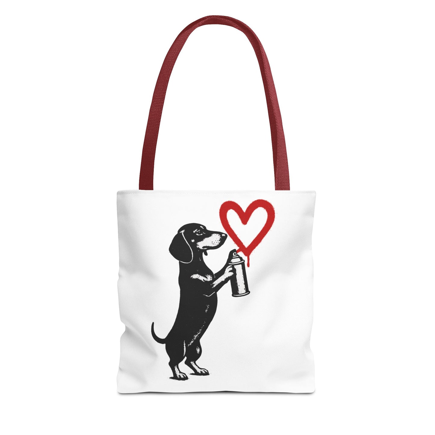 Banksy inspirierter Dackel Tote Bag Polyester – Street-Art Herz Sprühdose Beutel für Sport, Uni & Einkauf