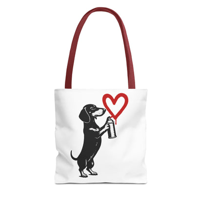 Banksy inspirierter Dackel Tote Bag Polyester – Street-Art Herz Sprühdose Beutel für Sport, Uni & Einkauf