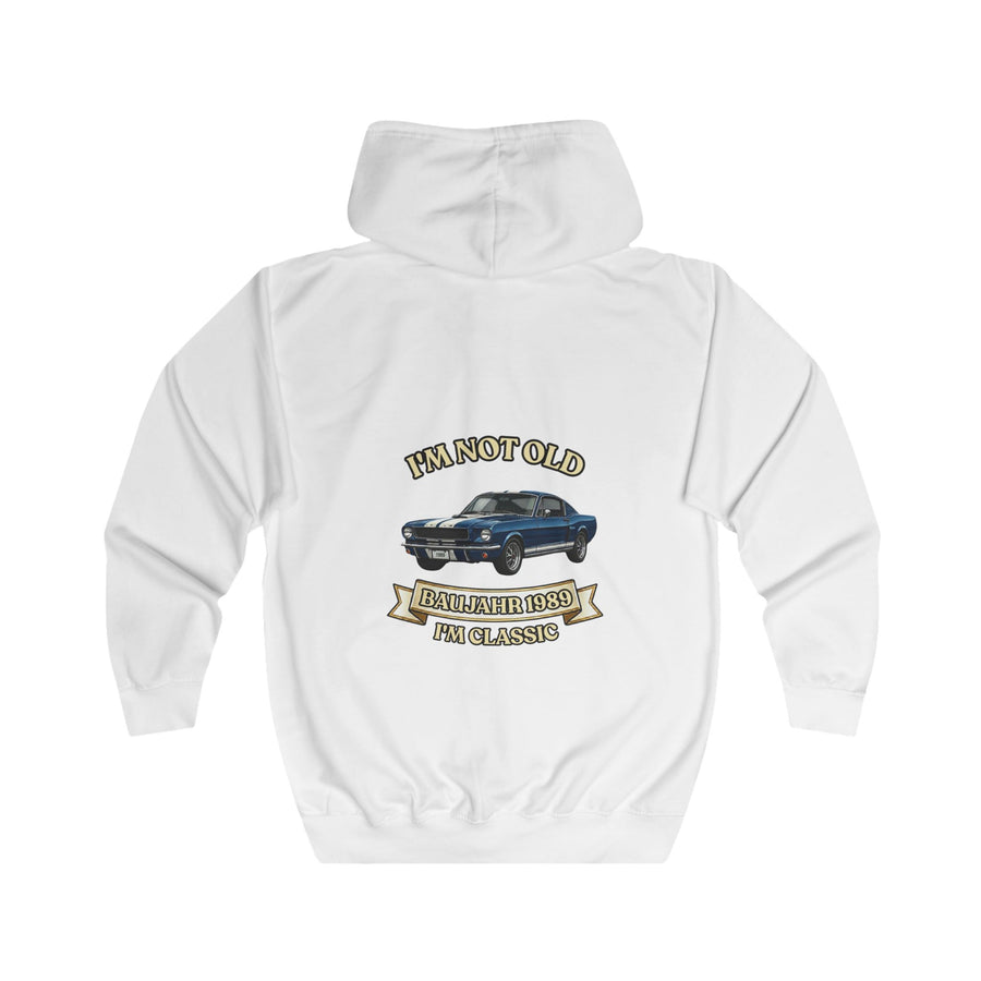 Geschenk zum 37. Geburtstag – Sweatjacke Jahrgang 1989 Muscle Car – Arctic White – Rückenansicht