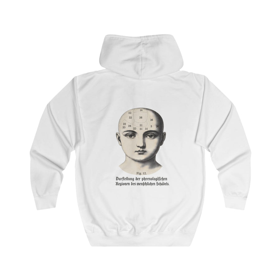 True Insights Phrenologie Zip-Hoodie – Vintage-Schädelillustration – Wissenschaft trifft Humor