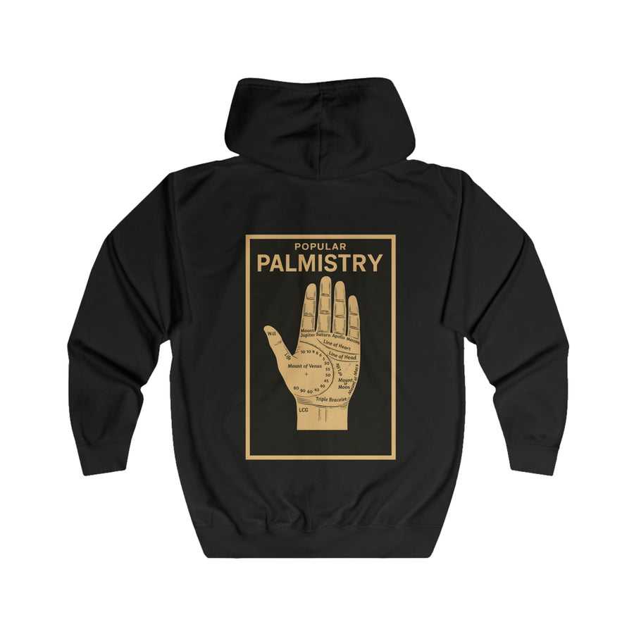 True Insights Popular Palmistry Zip-Hoodie – Vintage-Handlinien-Motiv