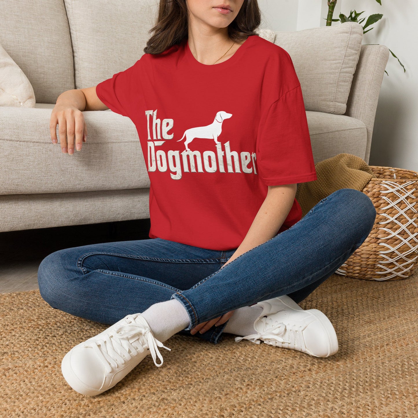 True Insights Damen Shirt The Dogmother mit Dackel Print, witziges Geschenk für Dackelliebhaber
